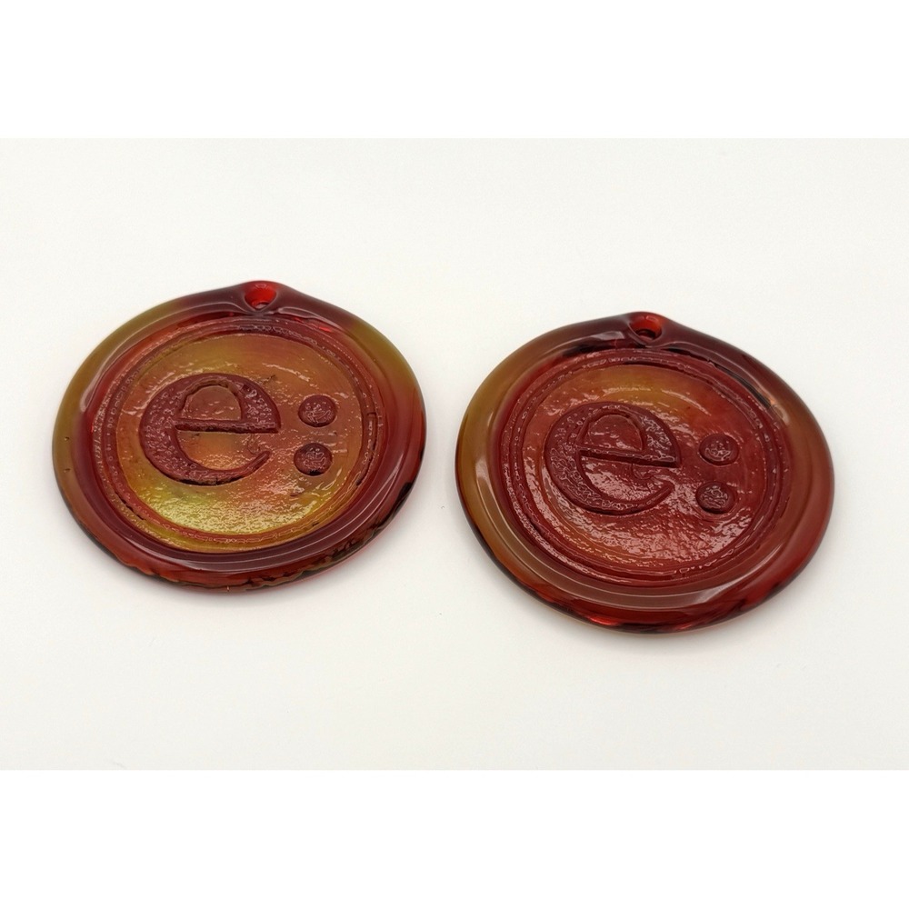Vintage Art Glass Suncatchers Pair Amber Red Iridescent Round Hanging Window